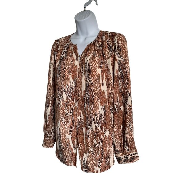 Nine West Womens Petite Snake Print Blouse Brown & Cream Long Sleeve Size PS - Picture 4 of 10